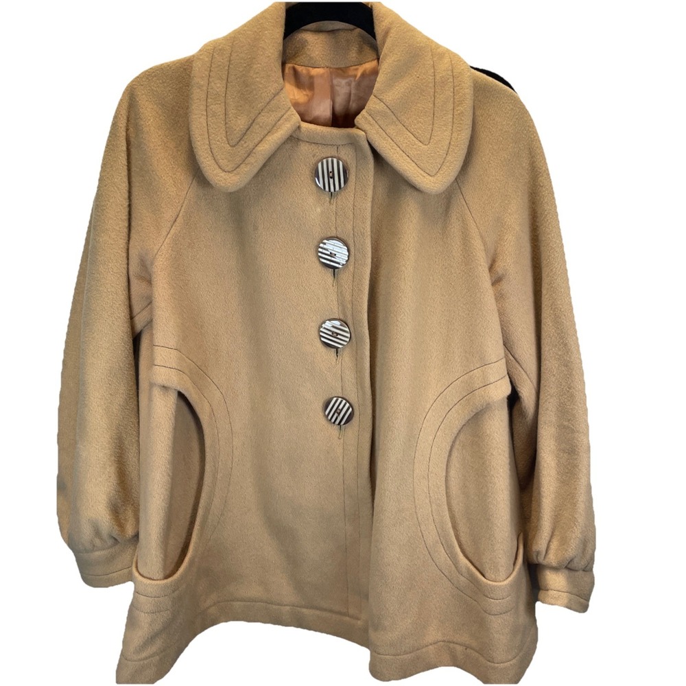 Vintage 1960's Union Made ILGWU Lassie Beige Tan 100% Wool Winter Coat Women M